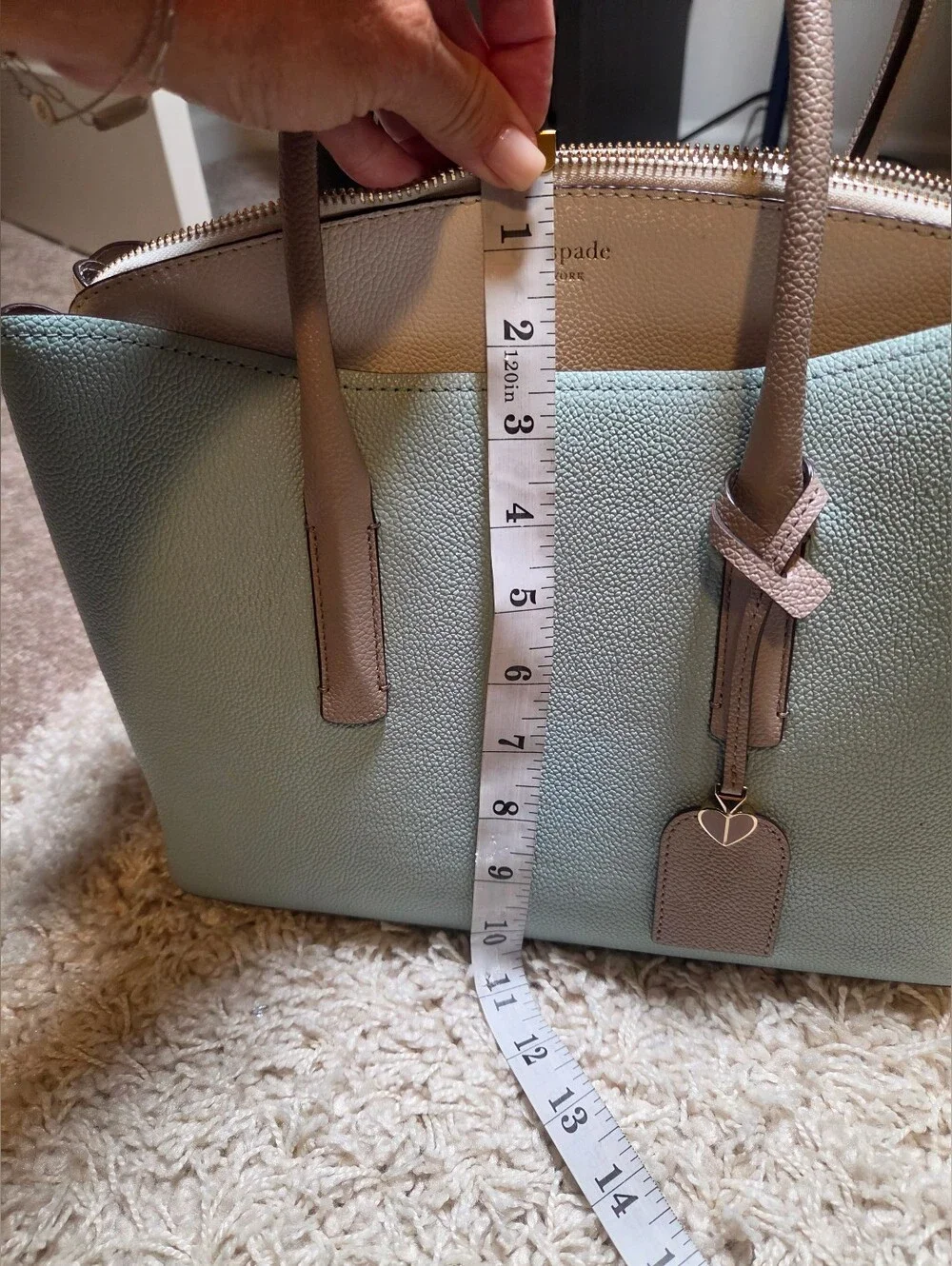 Kate Spade Pebbled Leather Satchel in Light Teal and White